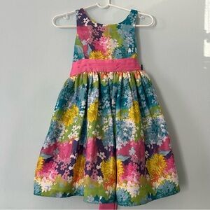 Little Miss Teal Floral Party Dress with Pink Waistband